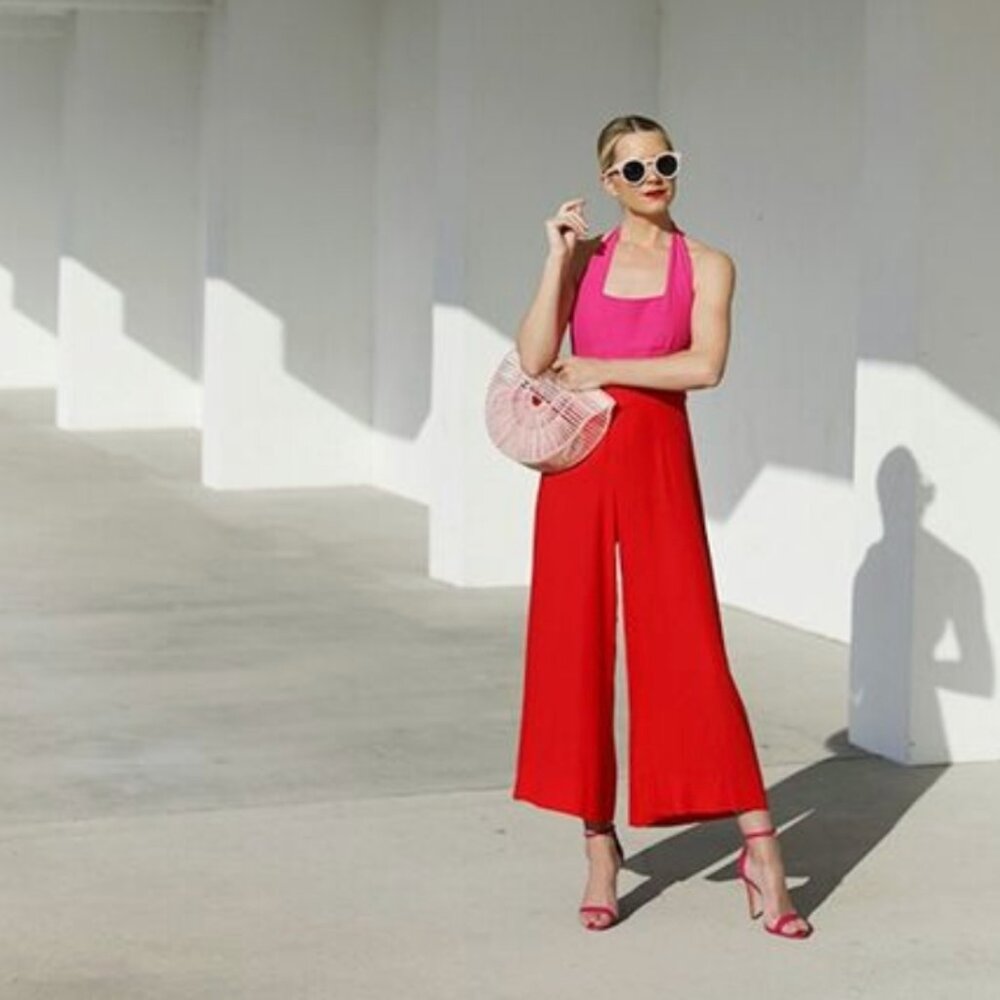 NWOT STAUD - Square Neck Jumpsuit in Red and Pink - 10 - Picture 9 of 16